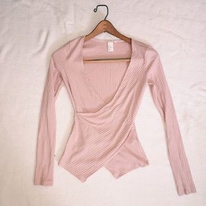 H&M Long Sleeve Wrap Top - Pink (XS)